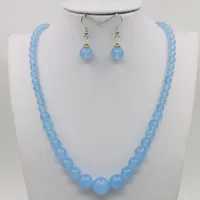 Necklace Earrings Set Beautiful Beads Chain Earring Sets Blue Aventurine Round Jewelry Party Wedding Gift 18inch Lucky Stone 6-14mm