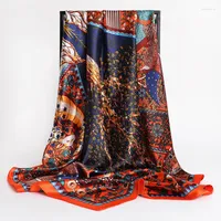 Scarves Fashion 90 90cm Scarve Women Shawl Print Silk Satin Hijab Female Square Lady Muffler Coverchief Bandanna Pareo Girl