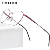 Sunglasses Frames FONEX Alloy Eyeglasses Frame Women Round Myopia Prescription Optical Glasses Men 2022 Full Korean Screwless Eyewear F1014