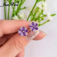 Stud Earrings Charm Purple Snowflake For Women Silver Color Rainbow Crystal Flower Wedding Ear Studs Zircon Piercing Jewelry