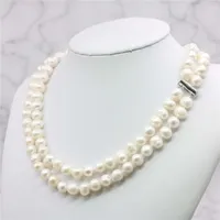 Chains 2 Rows 8-9mm White Akoya Saltwater Pearl Necklace 17-18inch Beads Hand Made Jewelry Making Natural Stone Wholesale Price