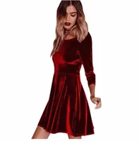 casual Dresses ZOGAA Fashion Women Swing Hem Velvet Dress Spring Ladies Party Mini Vestidos Velour Long Sleeve Slim Tops Red E2Ri#
