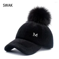 Ball Caps SWAK Faux Fur Hairball Baseball With Pompom For Women Winter Spring Casual Fashion Streewear Adjustable Snapback Hat