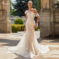 Wedding Dress EVALOVE Design Romantic One Shoulder Beading Mermaid 2022 Gorgeous Appliques Lace Court Train Vintage Bridal Gown