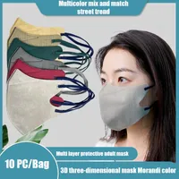 Jednorazowe maski na twarz 3D KN95 Dorosłe cienki trójwymiarowa maska ​​morandi maska ​​kolorowa Mała wyświetlacz Earless
