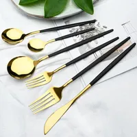 Table Mats 36Pcs Black Gold Cutlery Set Knives Dessert Fork Coffee Spoon Dinnerware Flatware Stainless Steel Silverware Party Tableware