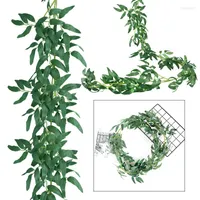 Decorative Flowers 184cm Artificial Silk Willow Leaves Rattan Fake Green Plant Lvy Leaf Vine Wedding Arch Garland Decoration Party Home Wall