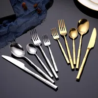 Dinnerware Sets 4 5 Pieces Gold Bamboo Look Cutlery Set Stainless Steel Steak Knife Fork SpoonTableware Design Luxury Dinner