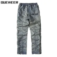 Dueweer Vintage Distressed Pleated Jeans Swag Streetwear Slim Fit Biker Jeans Men Hip Hop Double Side Zipper Denim Pant for Men267m