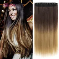 Synthetic Wigs HUAYA Long Straight Hairstyles 5 Clip In Hair Heat Resistant Hairpieces Black Ombre Brown
