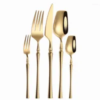 Dinnerware Sets Mirror Gold Cutlery Set Stainless Steel Kitchen Fork Spoon Knife Coffee Tea Flatware Tableware Drop