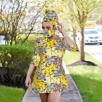 2020 African print dress outfit for women dashiki top shirts headwrap mask headband traditional party dress plus size203B