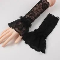 Knee Pads Women Lady Elastic Sleeve Driving Gloves Covered Arm Sleeves Organ Pleated Lace Hollow Hook Long Short Fingerless