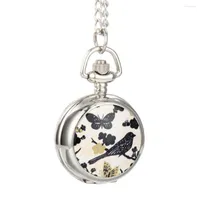 Pocket Watches Fashion Vintage Quartz Watch Alloy Bird Flowers Butterfly Lady Sweater Chain Necklace Pendant Clock Women Gifts