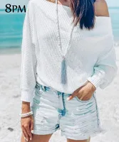Women's Sweaters Summer Thin Sweater Fashion Knitted Pullover Female Boat Neck Loose Casual Street Style White Ouc1135