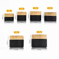 Black Frosted Glass Jars Cosmetic Jars With Woodgrain Plastic lids PP liner 5G 10G 15G 20G 30G 50G lip Packing Bottles 30ML 1 OZ Wholesale