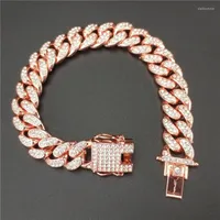 Charm Bracelets Thick Cuban Chain Bracelet Men's Fashion Metal Bohemian Crystal Inlaid Accessories Party Jewelry