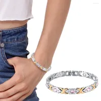 Link Bracelets Crystal Gem Woman Bracelet Stainless Steel Health Energy Magnetic Gold Fashion Jewelry Lady Gift For Girls