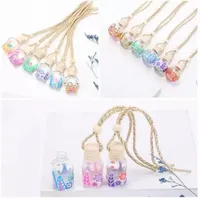 15 Colors Car Perfume Bottle Diffusers Empty Printed Flower Essential Oil Diffuser Ornaments Air Freshener Pendants Perfumes Glass Bottles b103