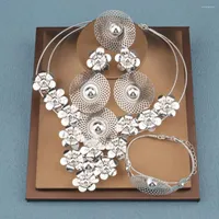 Necklace Earrings Set For Women African Nigerian Weddings Bride Gift Silver Plated Bracelets Rings Italian Jewelry