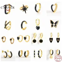 Hoop Earrings CANNER Fashion 925 Sterling Silver Black Enamel Piercing Huggie For Women Men Cartilage Earring Fine Jewelry Gifts