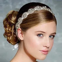 Coiffes de mariée Mariage Bridal Rinestone Crystal Ribbon Tie Back Hair Fascinators Accessoires