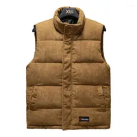 Men&#039;s Vests Winter Men Corduroy Vest Male Thick Warm Comfortable Sleeveless Coat Casual Waistcoat Stand Collar Solid Color Size 5XL