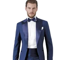 Marinbl￥ prom m￤n tuxedos kl￤der brudgum b￤r kostym brudgummen mens kostymer jacka och byxor terno masculino casamento