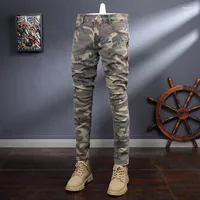 Men's Jeans Men's Streetwear Fashion Men Elastic Slim Fit Spliced Designer Biker Hip Hop Denim Pants Camouflage Military Trousers