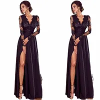 casual Dresses Women Summer Spring Clothes Lace Long Sleeve V-Neck Party Formal Cocktail Wedding Dress Regular Size Pullover Polyester R761#