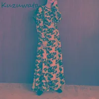 Dresses Kuzuwata 2022 Early Autumn Winter New Dresses Japanese Literary Retro Femme Robe Thin Long Slim Waist Print Vestido De Mujer