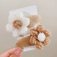 Cute Brown White Lambswool Flower Plush Hairpins For Girls Side Hair Clips Barrettes Kids Lovely Hair Accessories