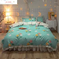Bedding Sets Korean Blue Bedclothes Luxury Duvet Cover Romantic Lace Quilts Queen Full Single Bed Sheet Flowers Princess