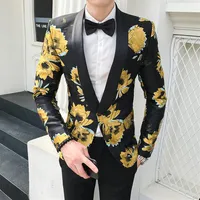 2019 новый модный цветочный пиджак Mens Mens Stage Wear Осенний пиджак Hombre Mens Flowers Blazers Casual Club Slim Fit197e