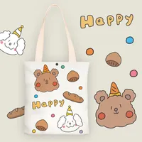 Shopping Bags Women Kawaii Cartoon Velvet Shopper Bag Female Cute Bear Print Canvas Tote Causal Eco Handbag Large For Student