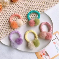 Cute Children's Colorful Hairball Rubber Band Hair Ring Headwear Autumn and Winter New Fashion Korea Sweet Girl Hair Accessories