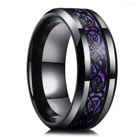 Wedding Rings Fashion 8mm Men Stainless Steel Celtic Dragon Inlay Purple Carbon Fiber Finger Ring Band Jewelry Homme Gifts Male