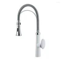 Kitchen Faucets Free Ship Chrome White Color Pull Out Faucet Mixer Tap Single Hole  handle Deck Mounted Luxury