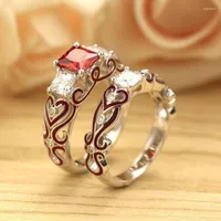 Wedding Rings His & Hers Lover Red CZ Couple Engagement Anniversary Band Set Bridal Ring