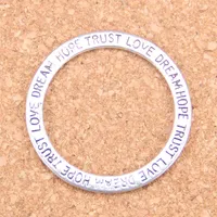 36pcs Antique Silver Plated Bronze Plated circle love hope trust dream Charms Pendant DIY Necklace Bracelet Bangle Findings 35mm293u