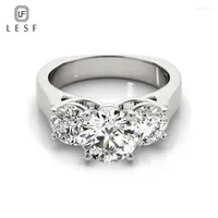 Cluster Rings LESF Three Stones 925 Sterling Silver Wedding Engagement Ring For Women 2.2 D Color Moissanite Diamond Fine Jewelry