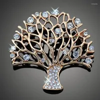 Brooches Creative Exquisite Hollow Inlaid Zircon Tree Of Life Brooch Pin For Men Women Vintage All-Match Jewelry Gift
