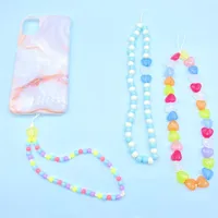 Choker Colorful Acrylic Beads Lanyard Heart Women Fashion Mobile Phone Chain Cord Holder