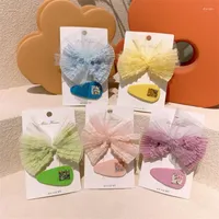 Hair Accessories 2 Piece lot Bow Clips Pins For Girls Children Styling Tools Mesh Butterfly Hairpin Headwear