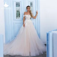 Wedding Dress Aedmgh A-Line Beach Dresses 2022 Boat-Neck Off The Shoulder Robe De Mariee Appliques Romantic Plus Size Vestido Novia