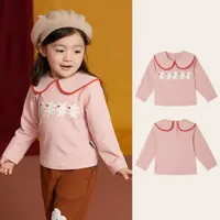  T-shirt lapel clothes Autumn 2022 new baby girls' long sleeved top Korean printed bottoming shirt