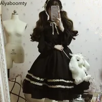드레스 2021 New Spring Summer Women Lolita Princess Party Dress Ruffled Collar Black Coffee 고딕 코스프레 드레스 귀여운 Kawaii Girl Dress