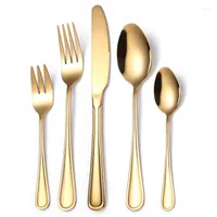 Servis uppsättningar 20st Gold Fork Spoon Knife Rostfritt stål Cutlery Set Silverware Tabellery Chopsticks Icetea Flatware