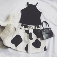 Clothing Sets Fashion Sumemr Children Girls Cotton Clothes Sleeveless Halter Vest Tops Cow Print Button A-line Mini Skirts Casual Outifts