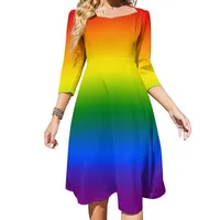 Vestidos Rainbow Ombre Dress Bastante brillante colorido Vestidos vintage Vestidos de collar de verano Vestido informal Big Tama￱o 4xl 5xl